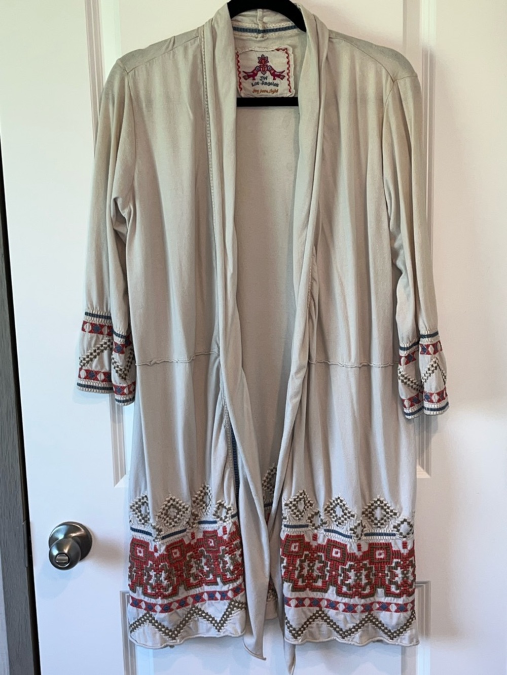 Johnny Was Embroidered Boho Kimono Top Southwestern Open Front Cardigan Medium